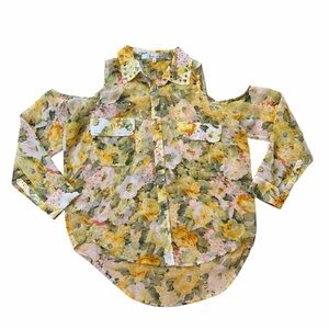 Lovers + Friends Sheer Floral Button Down with Cut Out Shoulders